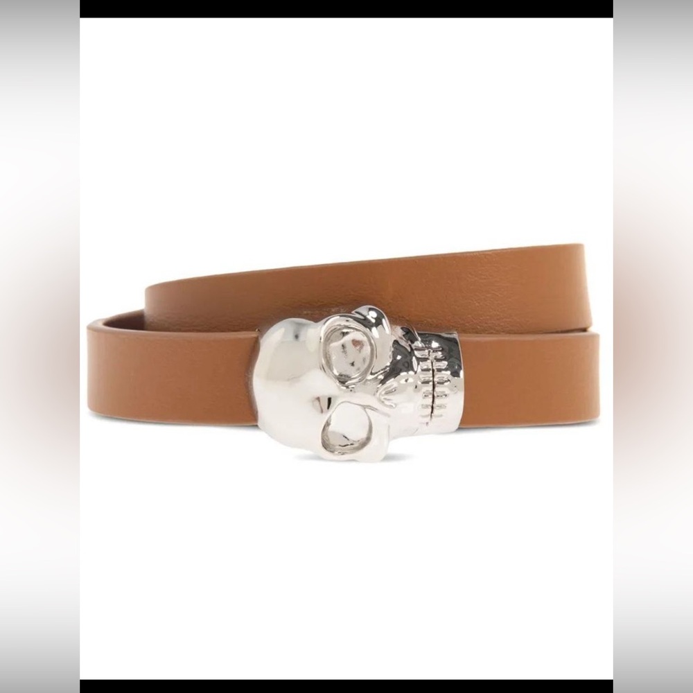 Alexander McQueen Tan Leather Skull double Wrap Bracelet medium brand new